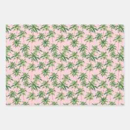 Hoja De Papel De Regalo Palmeras Verdes Tropicales sobre Rosa