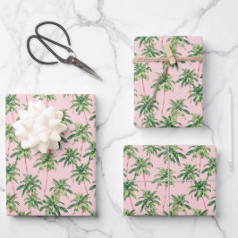 Hoja De Papel De Regalo Palmeras Verdes Tropicales sobre Rosa