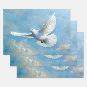 Hoja De Papel De Regalo Paloma Blanca Volando Fondo Azul