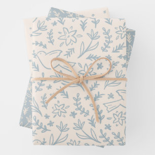 Hoja De Papel De Regalo Paloma Caprichosa y Flores Símbolo Religioso Azul
