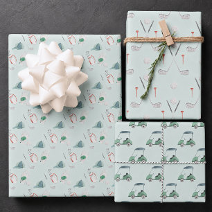 Hoja De Papel De Regalo Palos de golf y carrito de golf