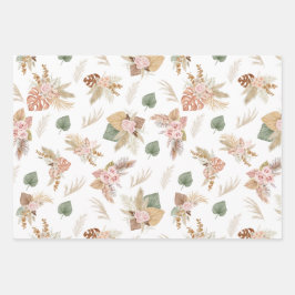 Hoja De Papel De Regalo Pampas hierba y flores en blanco