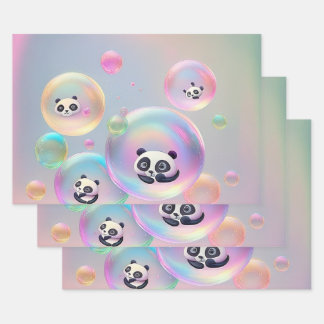 Hoja De Papel De Regalo Panda Bear Bubbles