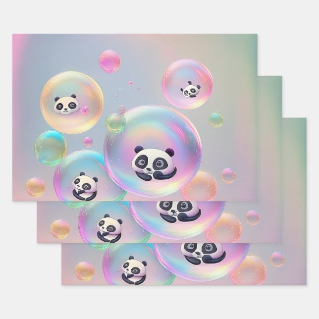 Hoja De Papel De Regalo Panda Bear Bubbles (Set)