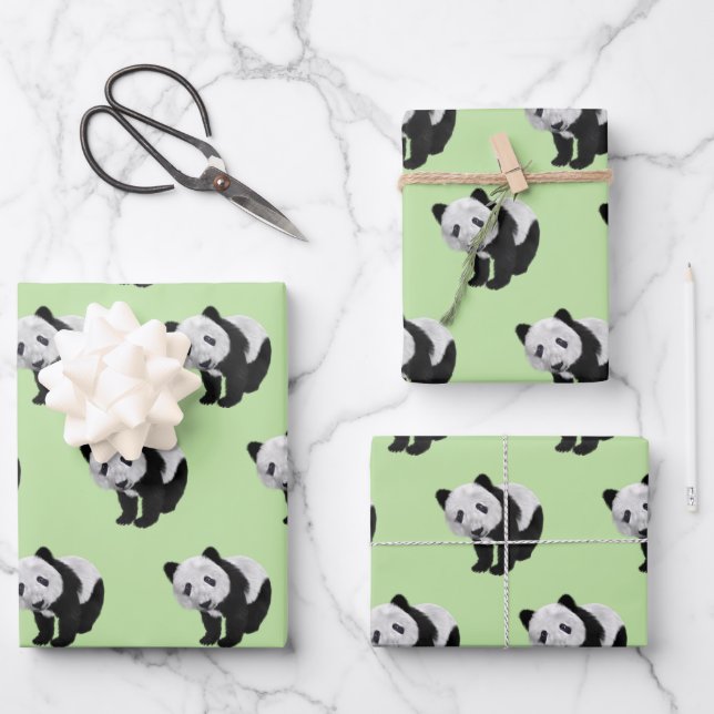 Hoja De Papel De Regalo Panda Cub Green (Anverso)