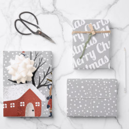 Hoja De Papel De Regalo Panda de invierno, Feliz Navidad y copos de nieve