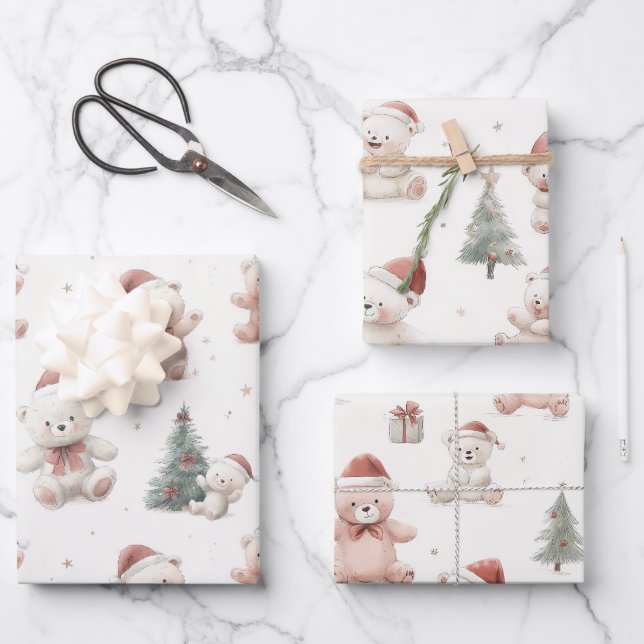 Hoja De Papel De Regalo Panda de peluche de Navidad rosa  (Anverso)