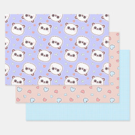 Hoja De Papel De Regalo Panda lindo con corazones de cumpleaños