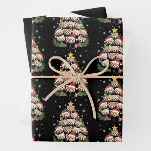 Hoja De Papel De Regalo Panda Rojo Árbol de Navidad Animal Divertido 