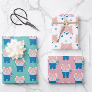 Hoja De Papel De Regalo Panda rojo con patrón de máscara