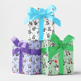 Hoja De Papel De Regalo Panda Seamless Pattern Trio