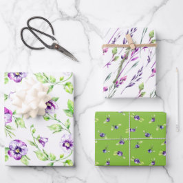 Hoja De Papel De Regalo Pansies, arándanos y piedras de jardín surtidas