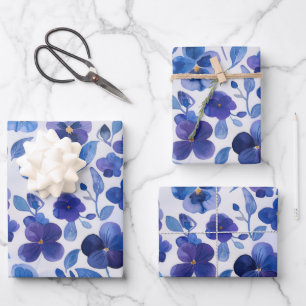 Hoja De Papel De Regalo Pansies de estilo acuarela Impresión Floral Azul P