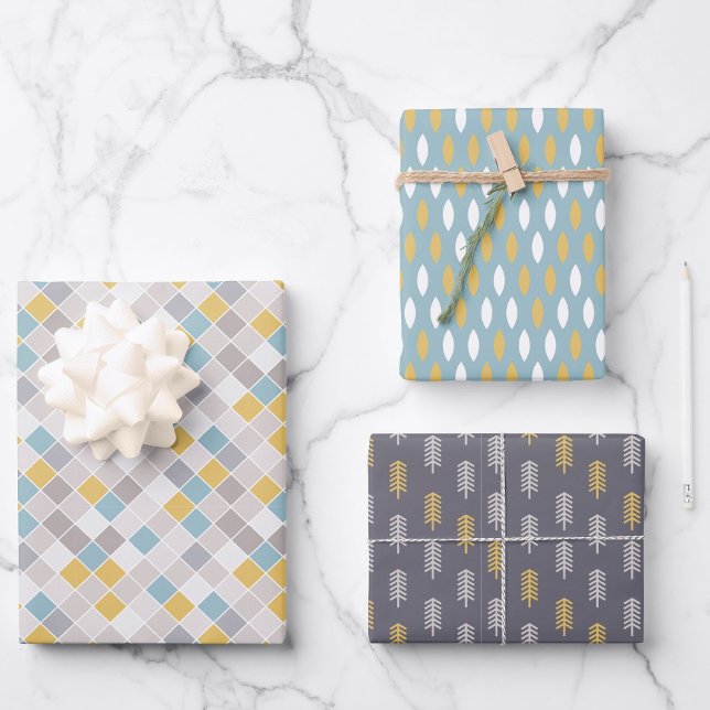 Hoja De Papel De Regalo Pantone Gray Gold Blue conjunto de 3 hombres (Subido por el creador)