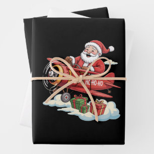 Hoja De Papel De Regalo Papá Noel de Navidad Piloto Volando Avión Regalo