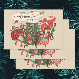 Hoja De Papel De Regalo Papá Noel de Navidad y niños bailando