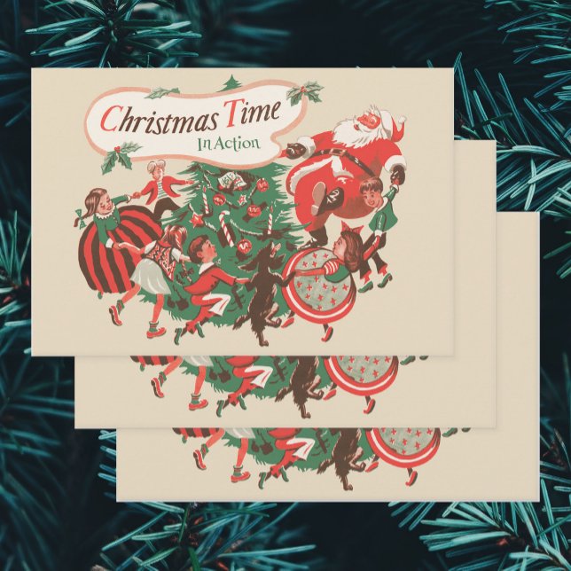 Hoja De Papel De Regalo Papá Noel de Navidad y niños bailando (Subido por el creador)