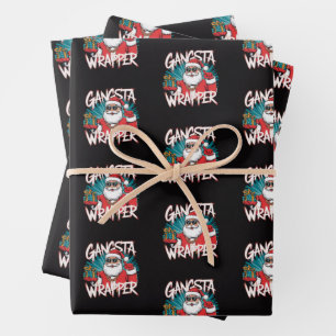 Hoja De Papel De Regalo Papá Noel Divertido Envoltura de Navidad Gangsta