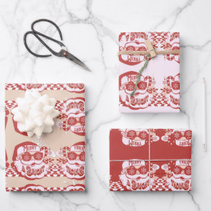 Hoja De Papel De Regalo Papá Noel Divertido Retro Rojo Rosa Fiesta de Navi