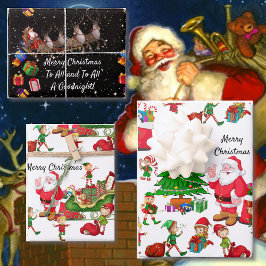 Hoja De Papel De Regalo Papá Noel el árbol de Navidad Elves Regalos de ren