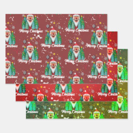 Hoja De Papel De Regalo Papá Noel entre Estrellas y Árboles