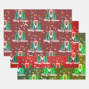 Hoja De Papel De Regalo Papá Noel entre Estrellas y Árboles
