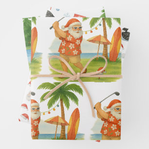 Hoja De Papel De Regalo Papá Noel está jugando golf 