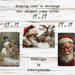 Hoja De Papel De Regalo Papá Noel Rudolph Frosty Navidad Decoupage