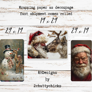Hoja De Papel De Regalo Papá Noel Rudolph Frosty Navidad Decoupage