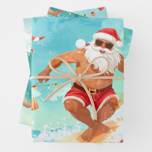 Hoja De Papel De Regalo Papá Noel surfista 