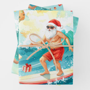 Hoja De Papel De Regalo Papá Noel surfista 