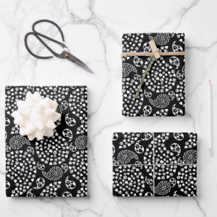 Hoja De Papel De Regalo Papas De Perro Negro Y Blanco E Impresión Paisley