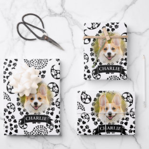 Hoja De Papel De Regalo Papas De Perro Negro Y Blanco E Impresión Paisley 