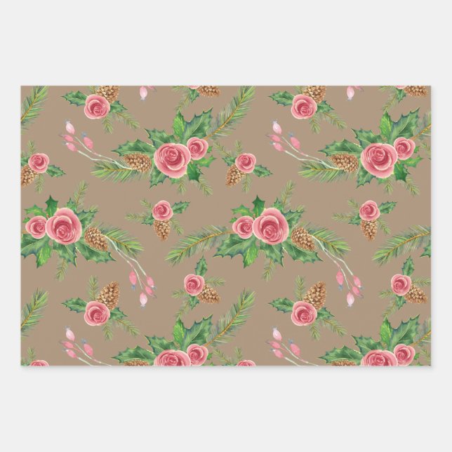 Hoja De Papel De Regalo Paquete Floral de ajuste de regalo de vacaciones (Anverso)