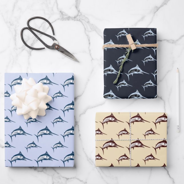 Hoja De Papel De Regalo Paquete patrón de marlín (Anverso)