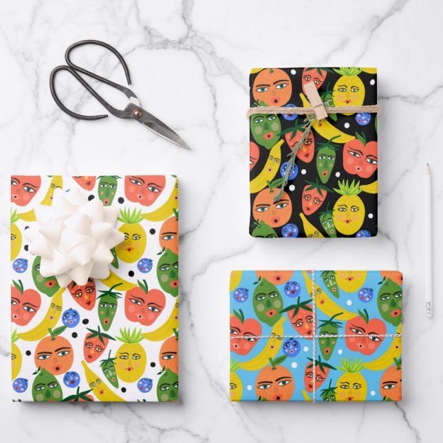 Hoja De Papel De Regalo Paquete variado de patrón de ensalada de frutas di (Anverso)