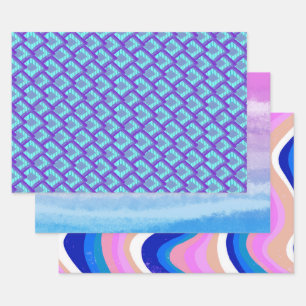 Hoja De Papel De Regalo Paquete Variedad De Patrones Azul Púrpura Pink