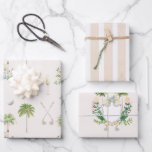 Hoja De Papel De Regalo Par-Tee en Palm Springs | Soltera de Golf<br><div class="desc">Envuelve tus regalos con estilo con este Papel de Regalo para Despedida de Soltera de Golf. Con diseños elegantes de acuarela de palmeras, pelotas de golf, palos, champán y un escudo de golf, este papel es el toque final perfecto para regalos de bienvenida, regalos para damas de honor o favores...</div>
