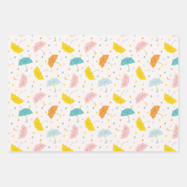 Hoja De Papel De Regalo Paraguas y gotas de lluvia