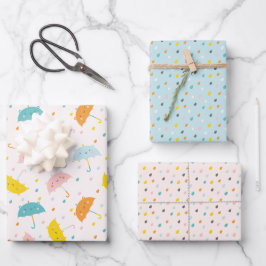 Hoja De Papel De Regalo Paraguas y gotas de lluvia