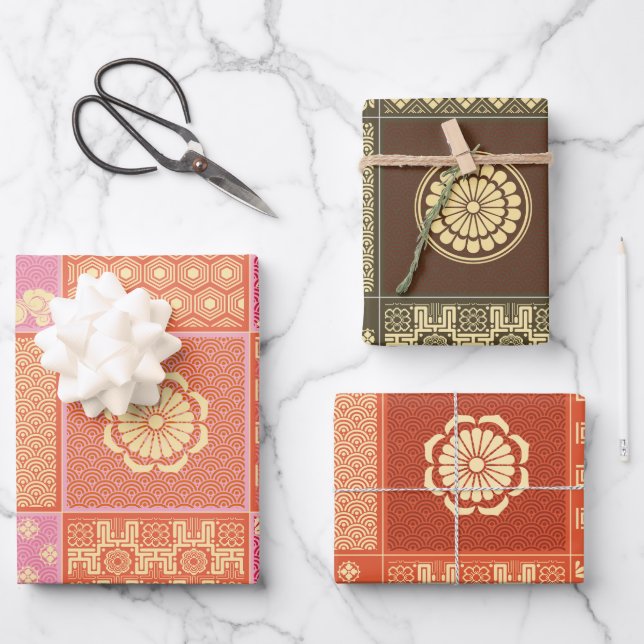 Hoja De Papel De Regalo Parche combinado japonés (Anverso)