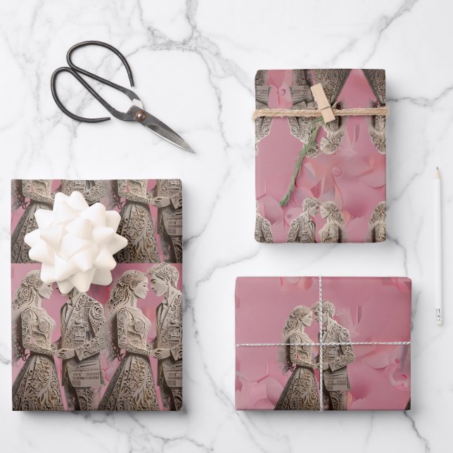 Hoja De Papel De Regalo Pareja de Boda suave sosteniendo manos (Anverso)