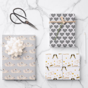 Hoja De Papel De Regalo Pareja de Cisnes y Corazones en Boda de Plata y Bl
