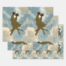 Hoja De Papel De Regalo Pareja de enamorados en el collage del cielo azul