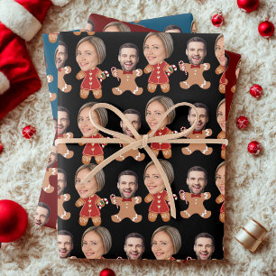 Hoja De Papel De Regalo Pareja divertida de pan de jengibre con rostros pe
