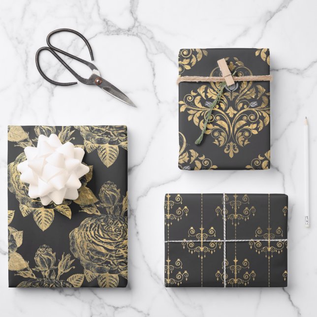 Hoja De Papel De Regalo París gris y dorado (Anverso)