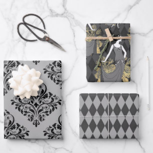 Hoja De Papel De Regalo París gris y dorado
