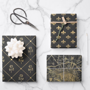 Hoja De Papel De Regalo París gris y dorado