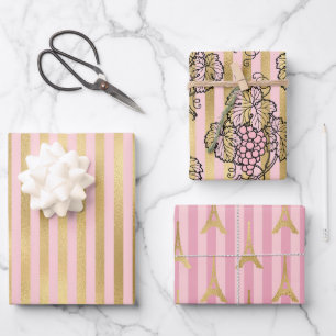 Hoja De Papel De Regalo París rosa y dorado