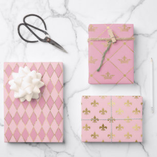 Hoja De Papel De Regalo París rosa y dorado